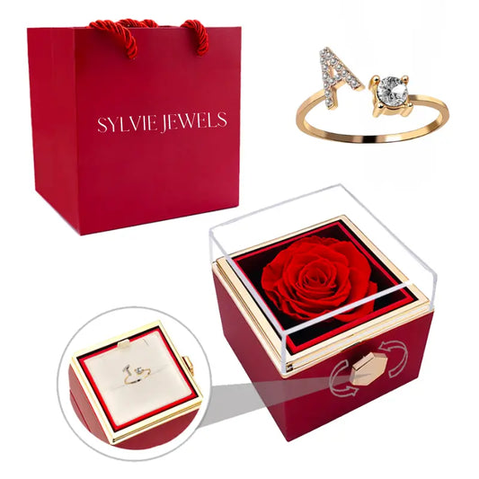 Coffret Rose Éternelle avec Bague Initiale